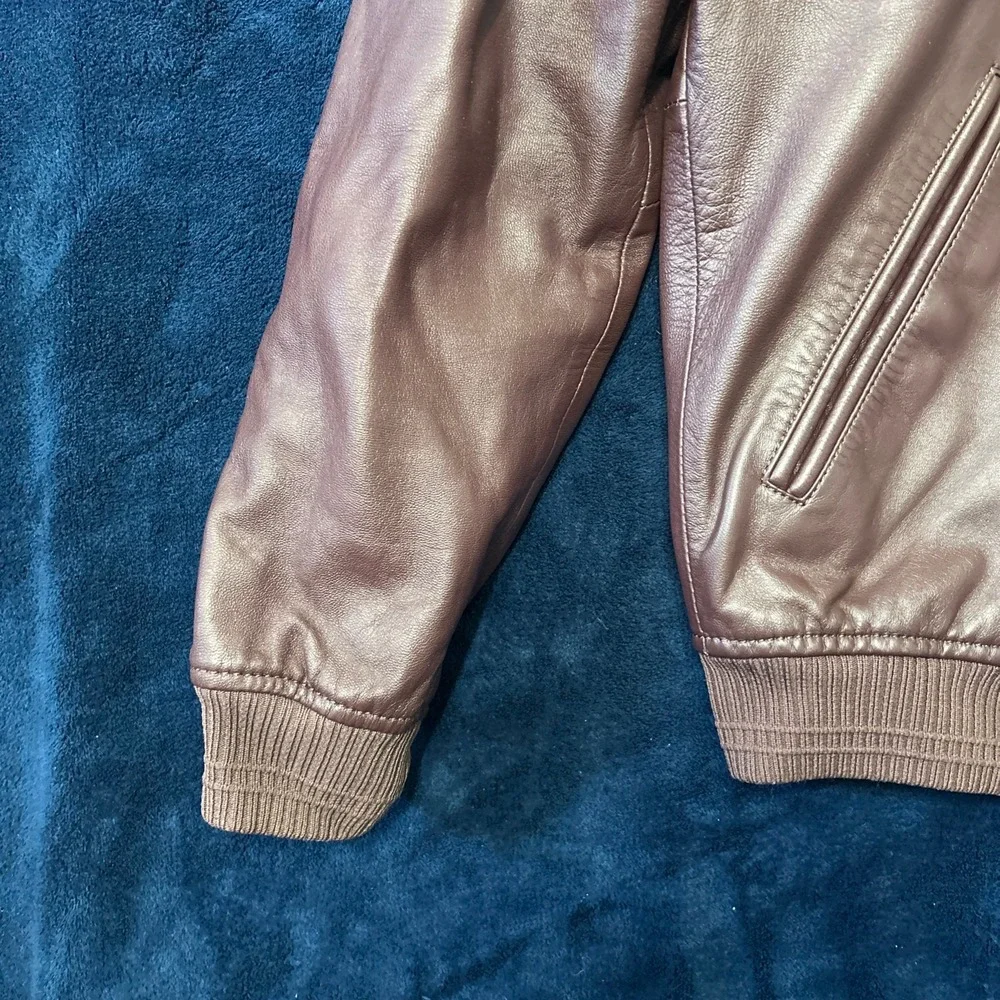 Arturo Calle Mens‎ Brown Leather Bomber Jacket Size S $350 Brown Slim Fit Flight